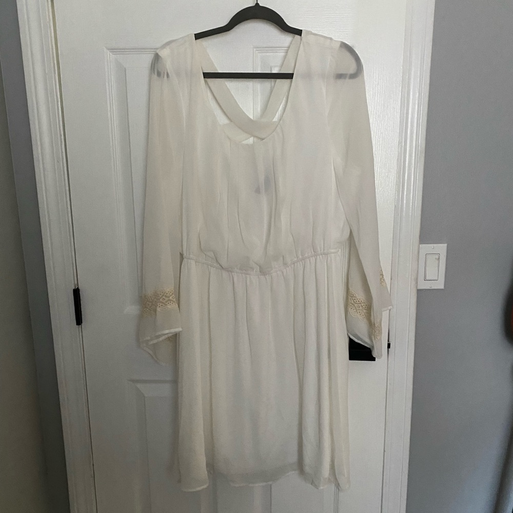 Trixxi white dress with crochet sleeves and cross back